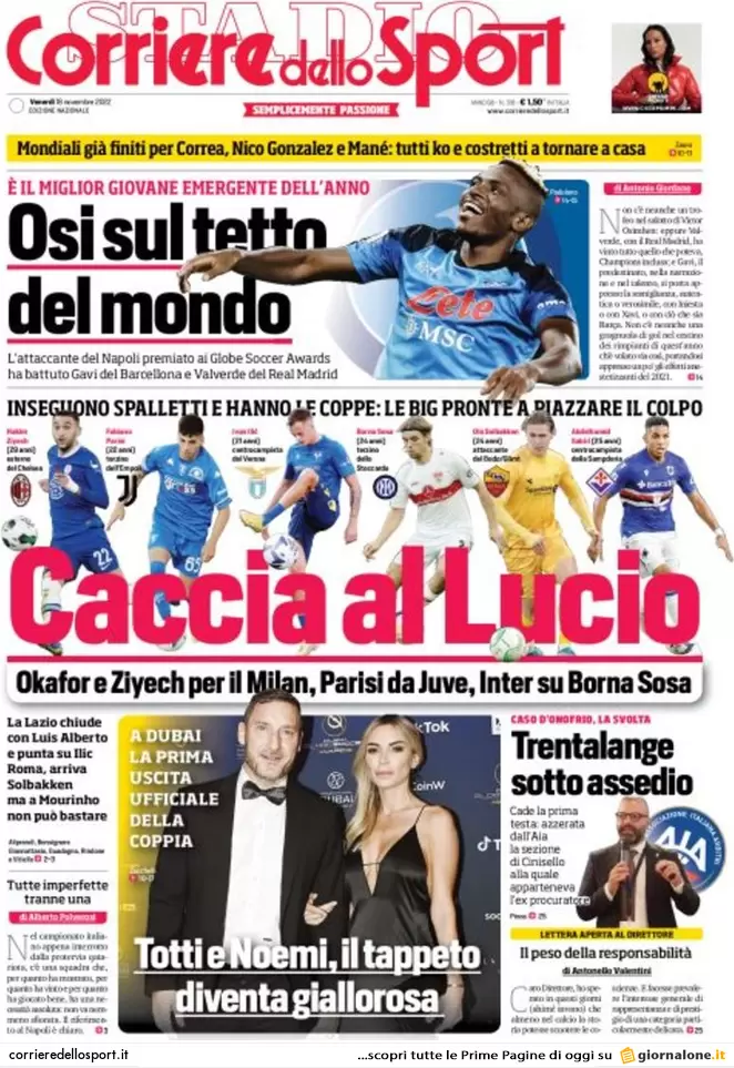 Prime pagine giornali 18 novembre 2022. Tetto al contante, stop del Quirinale