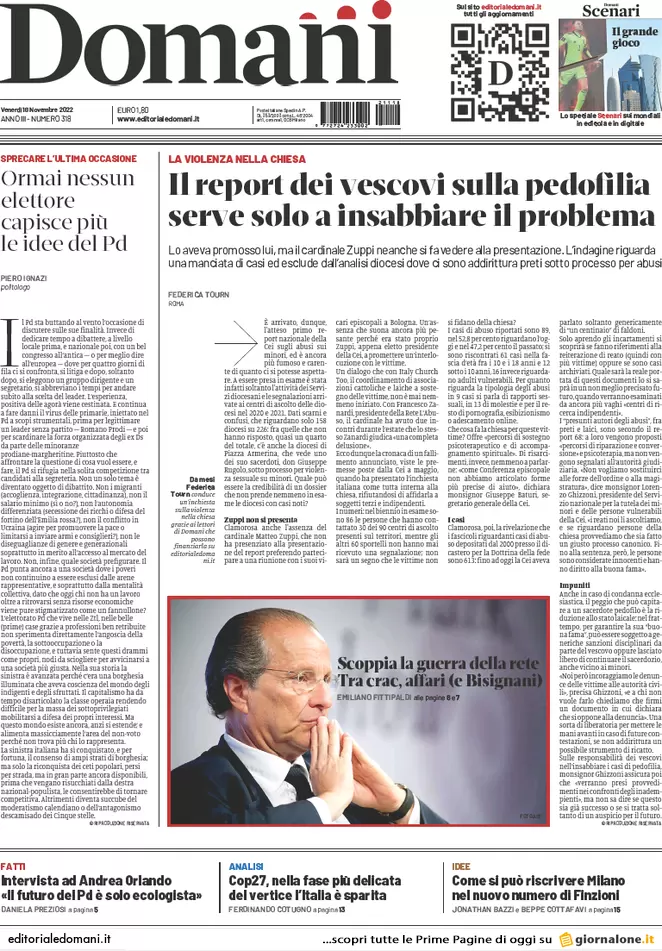 Prime pagine giornali 18 novembre 2022. Tetto al contante, stop del Quirinale