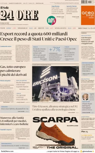 Prime pagine giornali economici 18 novembre. Manovra, lo scudo sulle cripto