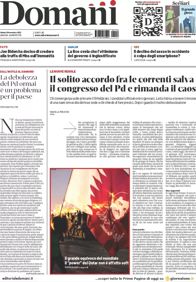 Prime pagine giornali 19 novembre 2022. Iva, reddito, autonomia: le misure
