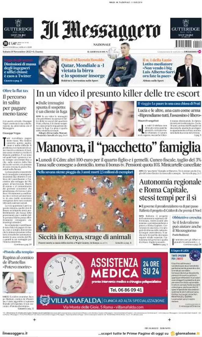 Prime pagine giornali 19 novembre 2022. Iva, reddito, autonomia: le misure