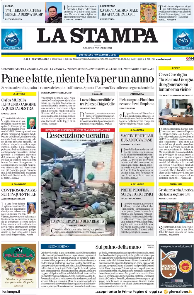 Prime pagine giornali 19 novembre 2022. Iva, reddito, autonomia: le misure