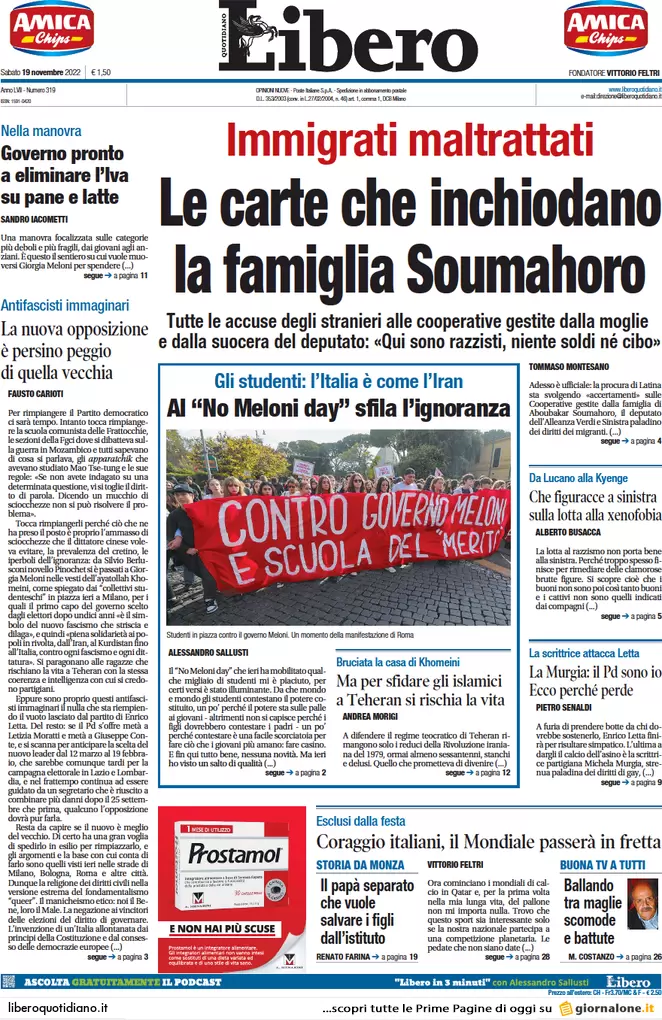 Prime pagine giornali 19 novembre 2022. Iva, reddito, autonomia: le misure