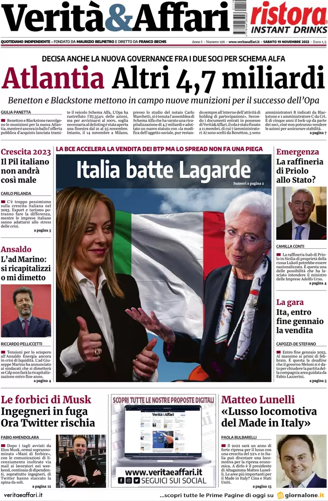 Prime pagine giornali economici 19 novembre. Caro mutui e tempeste variabili