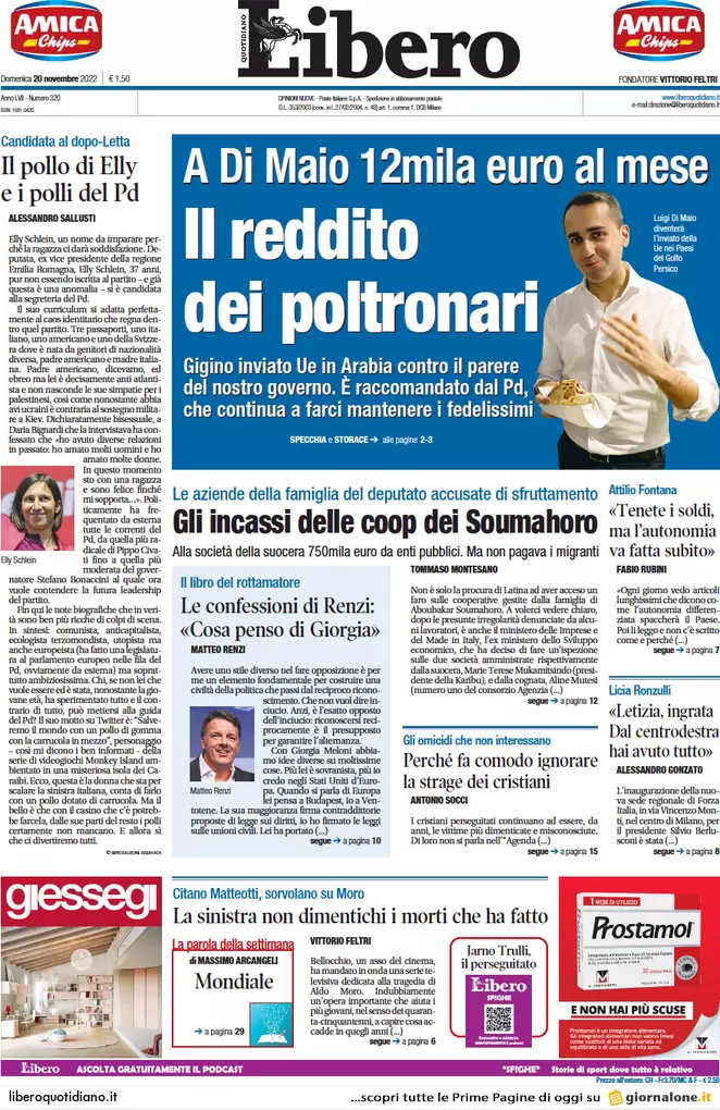 Prime pagine giornali 20 novembre 2022. Boom di sbarchi e tassa sui giochi