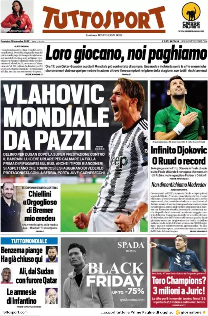 Prime pagine giornali 20 novembre 2022. Boom di sbarchi e tassa sui giochi