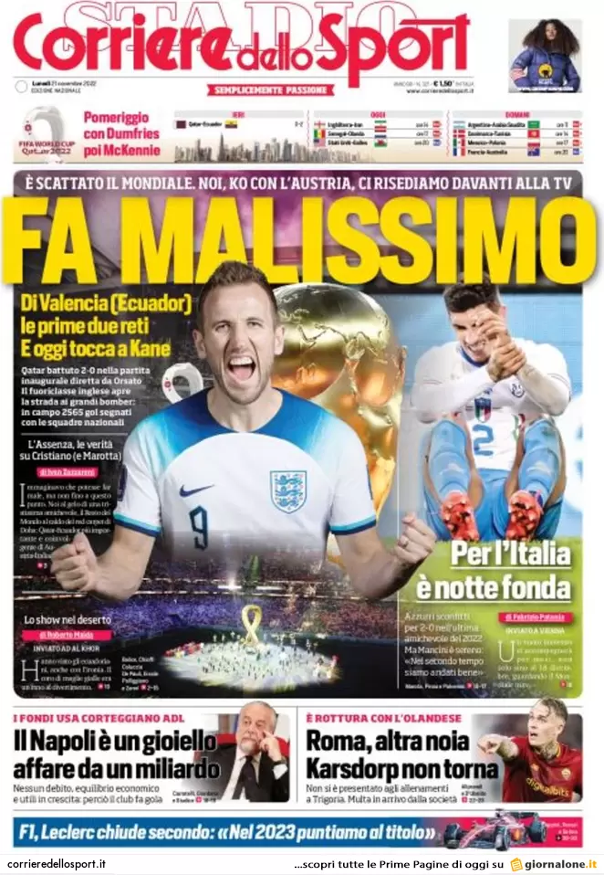 Prime pagine giornali 21 novembre 2022. Manovra, scontro sul taglio del Rdc