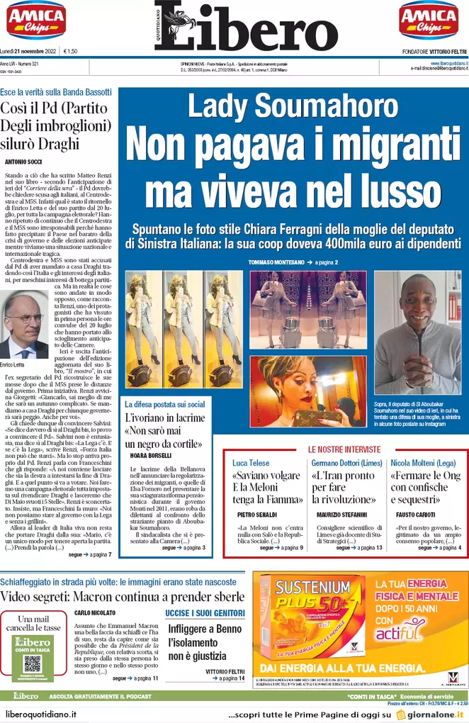Prime pagine giornali 21 novembre 2022. Manovra, scontro sul taglio del Rdc