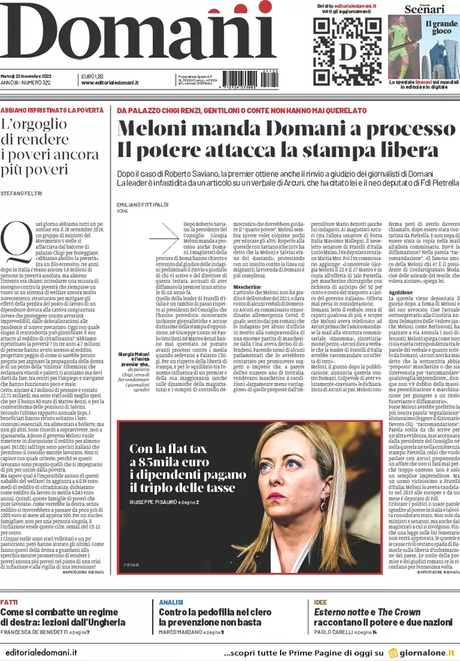 Prime pagine giornali 22 novembre 2022. La Chiesa tedesca sfida il Papa Prime pagine giornali 22 novembre 2022. La Chiesa tedesca sfida il Papa