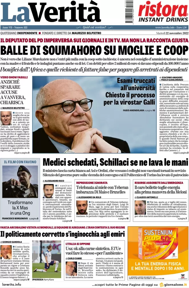 Prime pagine giornali 22 novembre 2022. La Chiesa tedesca sfida il Papa Prime pagine giornali 22 novembre 2022. La Chiesa tedesca sfida il Papa