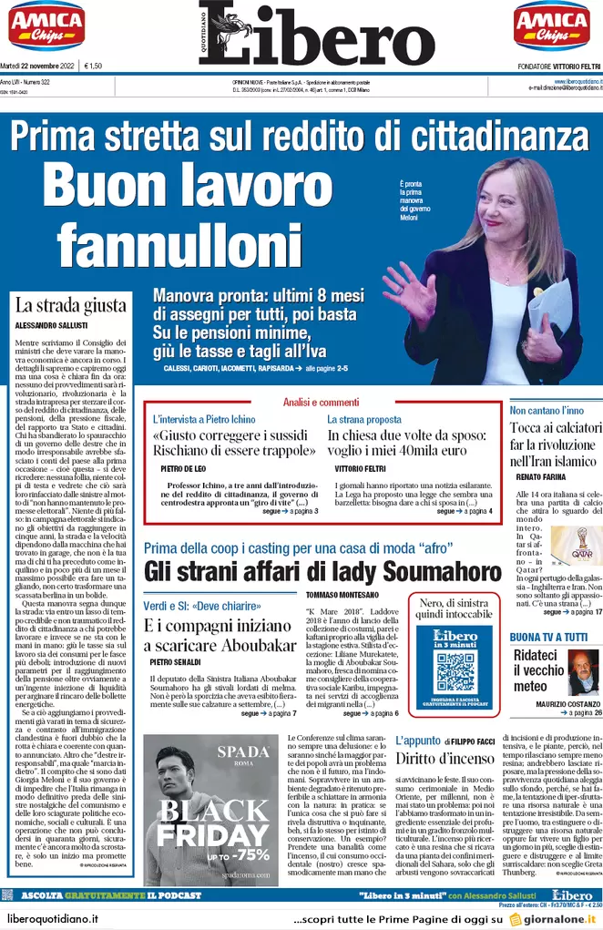 Prime pagine giornali 22 novembre 2022. La Chiesa tedesca sfida il Papa Prime pagine giornali 22 novembre 2022. La Chiesa tedesca sfida il Papa