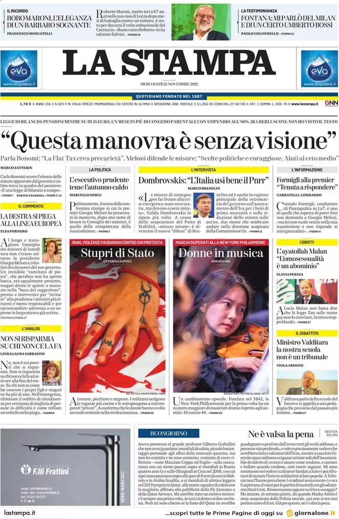 Prime pagine giornali 23 novembre 2022. Serial killer Roma, 600 € per la fuga Prime pagine giornali 23 novembre 2022. Serial killer Roma, 600 € per la fuga