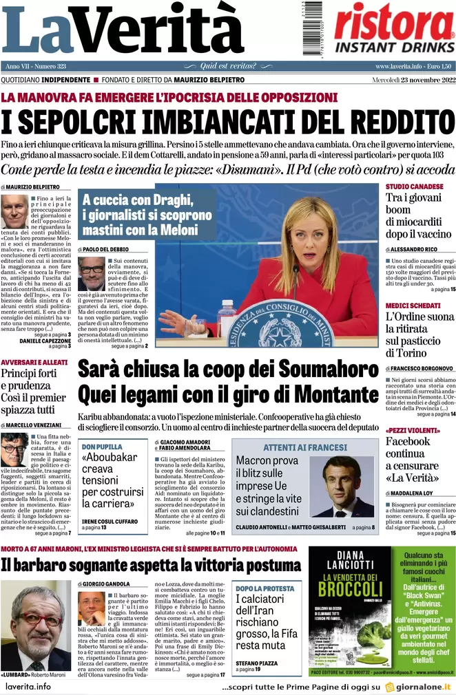 Prime pagine giornali 23 novembre 2022. Serial killer Roma, 600 € per la fuga Prime pagine giornali 23 novembre 2022. Serial killer Roma, 600 € per la fuga