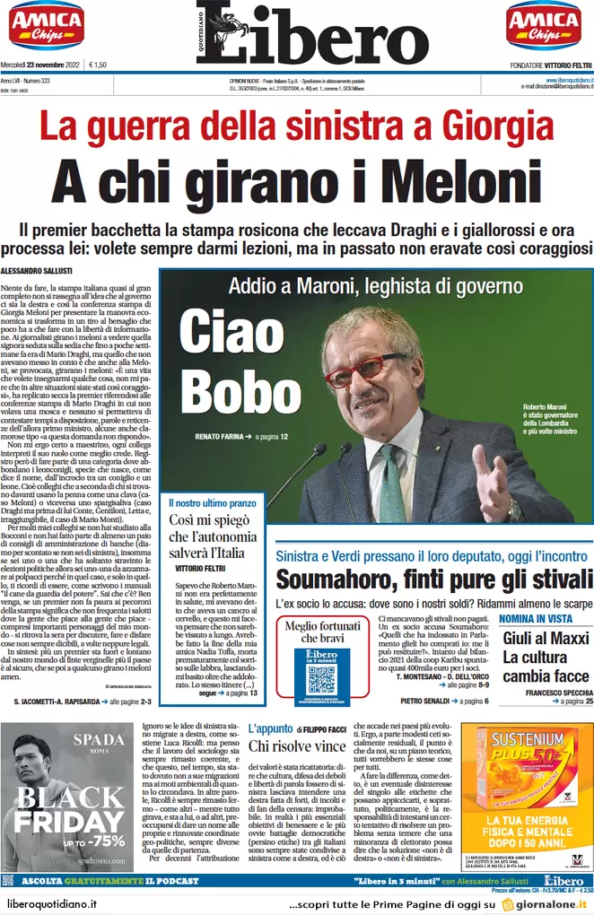Prime pagine giornali 23 novembre 2022. Serial killer Roma, 600 € per la fuga Prime pagine giornali 23 novembre 2022. Serial killer Roma, 600 € per la fuga