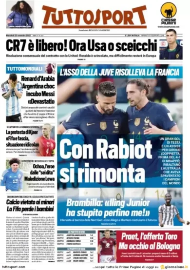 Prime pagine giornali 23 novembre 2022. Serial killer Roma, 600 € per la fuga