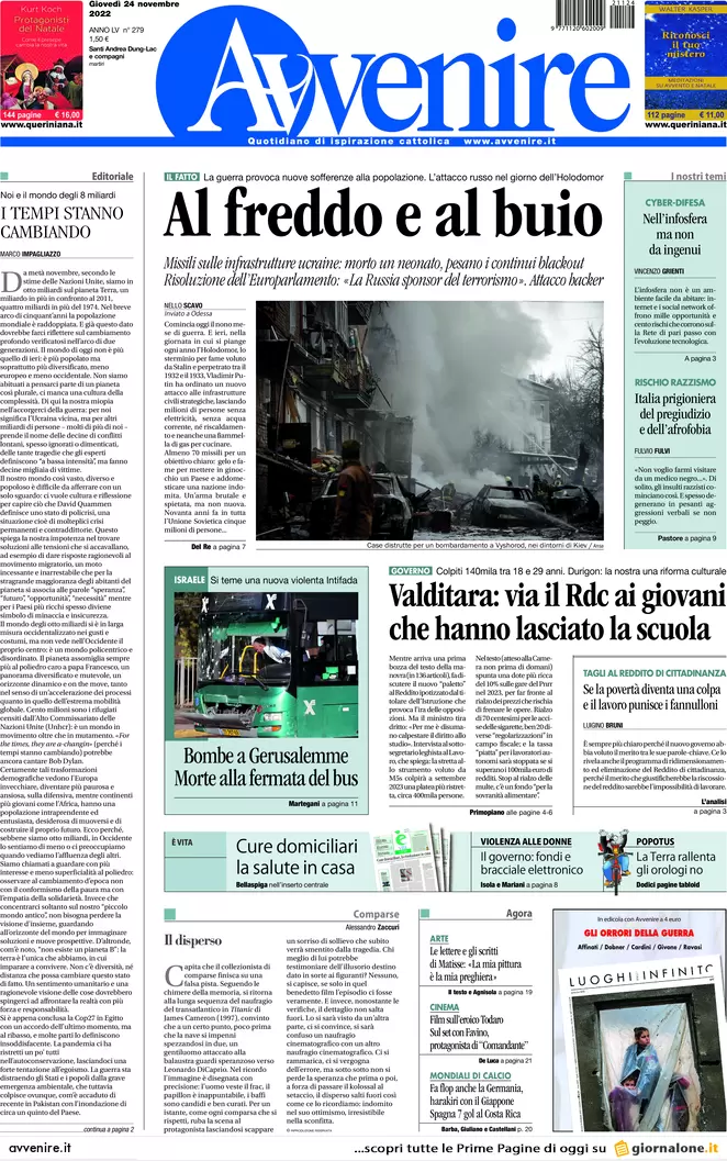 Prime pagine giornali 24 novembre 2022. Manovra, condono sulle criptovalute