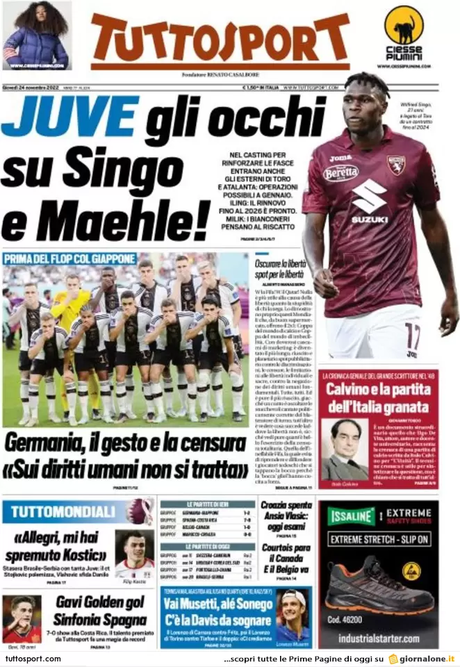 Prime pagine giornali 24 novembre 2022. Manovra, condono sulle criptovalute Prime pagine giornali 24 novembre 2022. Manovra, condono sulle criptovalute