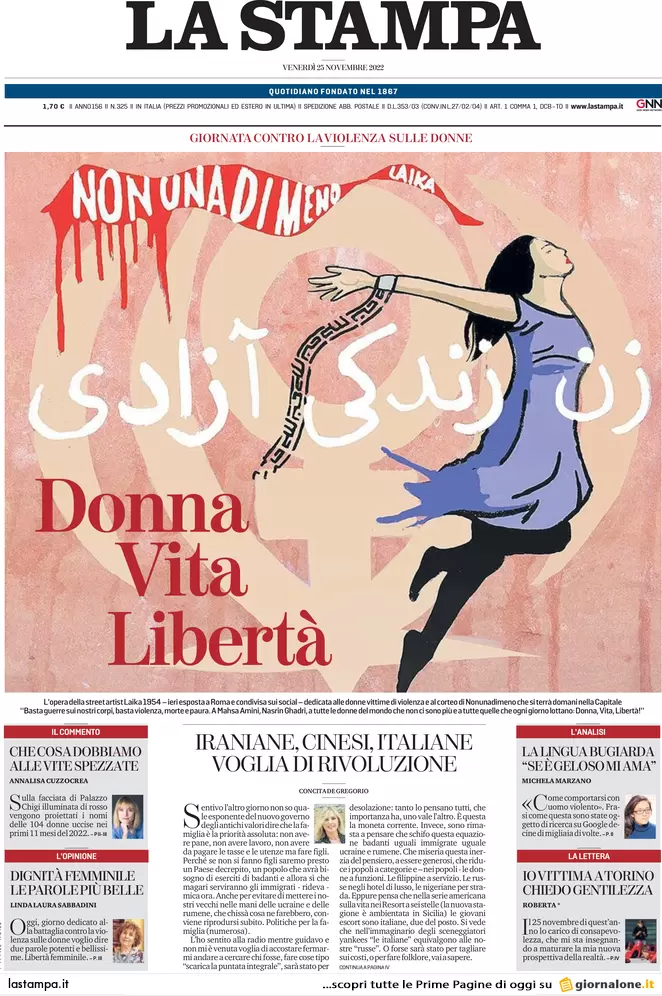 Prime pagine giornali 25 novembre 2022. Europa, Fdi e Lega difendono Orban