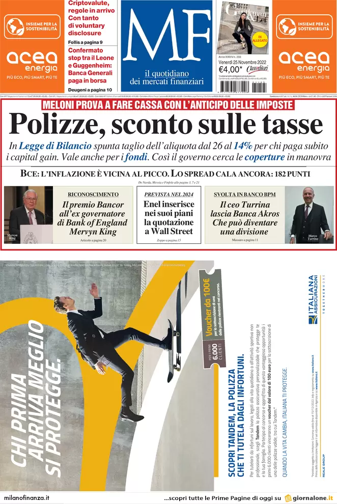 Prime pagine giornali economici 25 novembre. Meloni vuole rinegoziare il Pnrr Prime pagine giornali economici 25 novembre. Meloni vuole rinegoziare il Pnrr