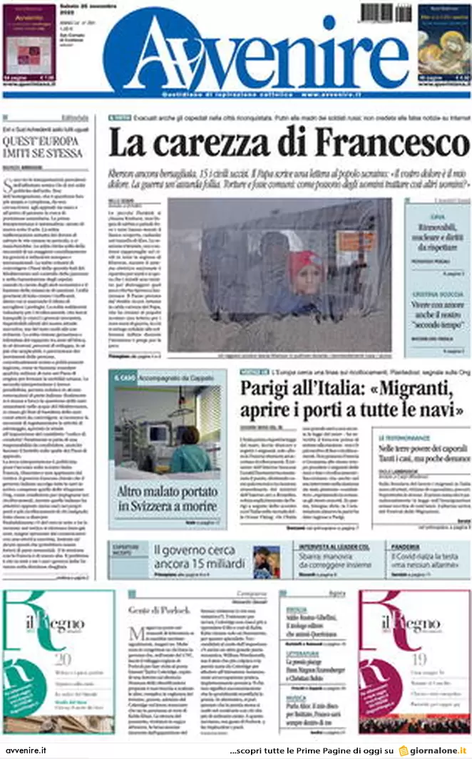 Prime pagine giornali 26 novembre 2022. Migranti e gas, l’Italia resta da sola