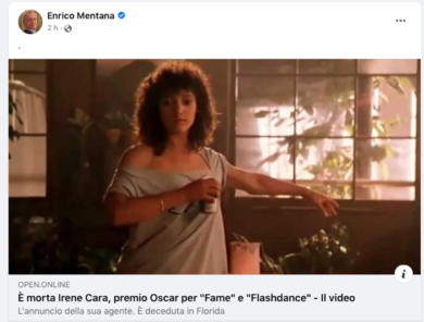 E’ morta Irene Cara, gaffe di Open: Mentana blastato dalla Rete
