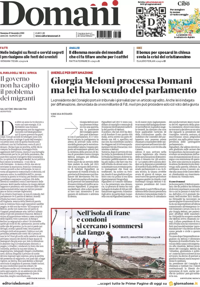 Prime pagine giornali 27 novembre 2022. Tragedia Ischia e tagli alle scuole