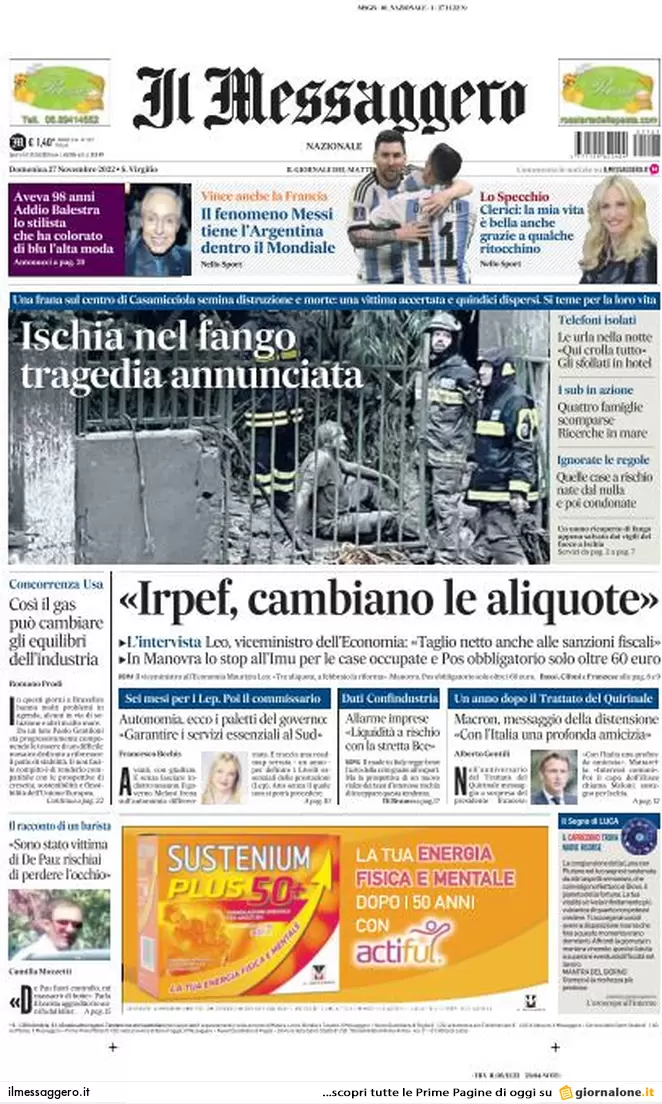 Prime pagine giornali 27 novembre 2022. Tragedia Ischia e tagli alle scuole