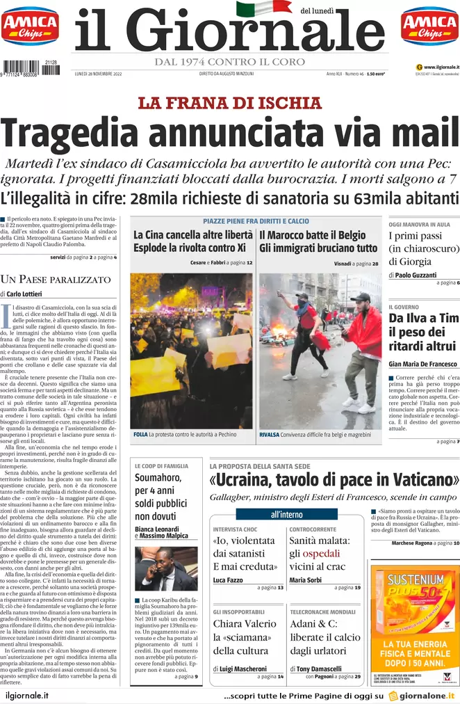Prime pagine giornali 28 novembre 2022. Il mondo scolastico secondo Valditara Prime pagine giornali 28 novembre 2022. Il mondo scolastico secondo Valditara