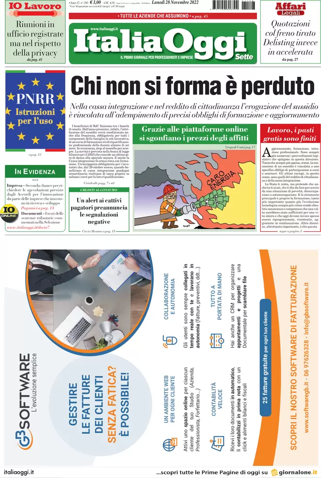Prime pagine giornali economici 28 novembre. Manovra 2023, ufficiali i voucher