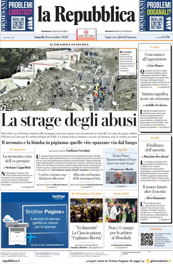 Prime pagine giornali 28 novembre 2022. Il mondo scolastico secondo Valditara Prime pagine giornali 28 novembre 2022. Il mondo scolastico secondo Valditara