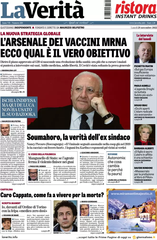 Prime pagine giornali 28 novembre 2022. Il mondo scolastico secondo Valditara Prime pagine giornali 28 novembre 2022. Il mondo scolastico secondo Valditara