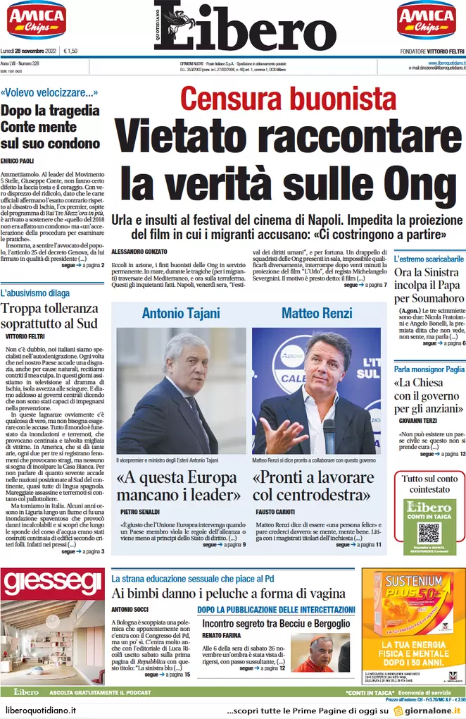 Prime pagine giornali 28 novembre 2022. Il mondo scolastico secondo Valditara Prime pagine giornali 28 novembre 2022. Il mondo scolastico secondo Valditara
