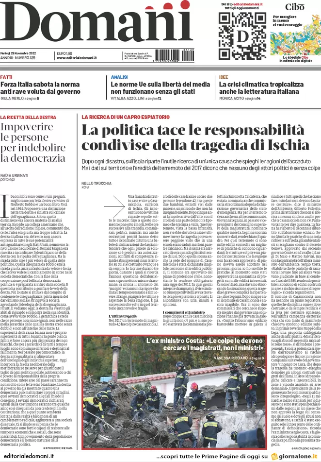Prime pagine giornali 29 novembre 2022. Governo, scontro con l’Ue sul Pos Prime pagine giornali 29 novembre 2022. Governo, scontro con l’Ue sul Pos