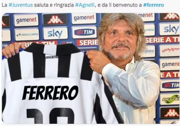 Ferrero presidente della Juventus: si scatena l’ironia social. Le foto
