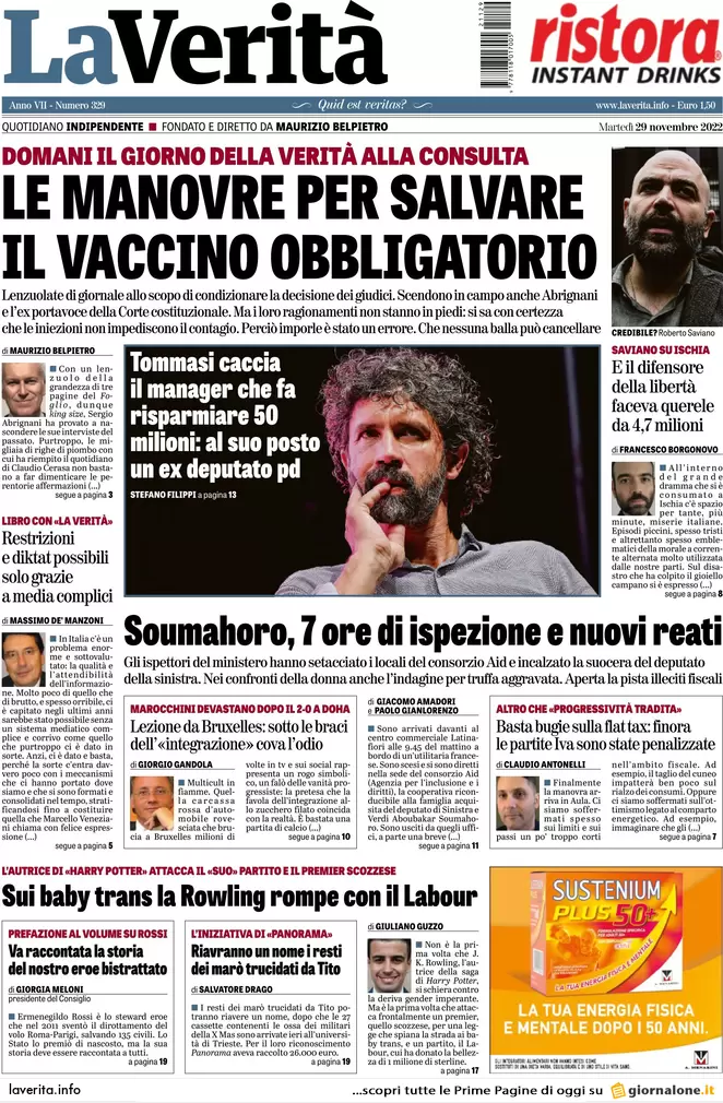Prime pagine giornali 29 novembre 2022. Governo, scontro con l’Ue sul Pos Prime pagine giornali 29 novembre 2022. Governo, scontro con l’Ue sul Pos