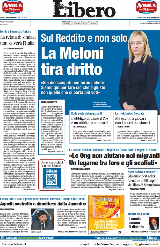 Prime pagine giornali 29 novembre 2022. Governo, scontro con l’Ue sul Pos Prime pagine giornali 29 novembre 2022. Governo, scontro con l’Ue sul Pos