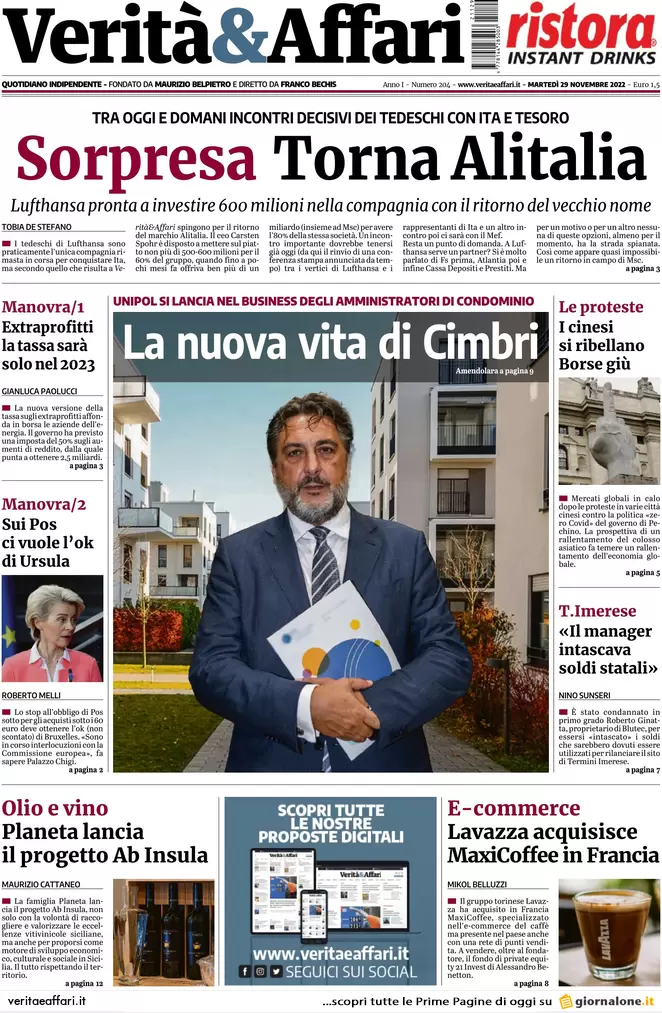 Prime pagine giornali economici 29 novembre. Borse giù, petrolio ai minimi Prime pagine giornali economici 29 novembre. Borse giù, petrolio ai minimi