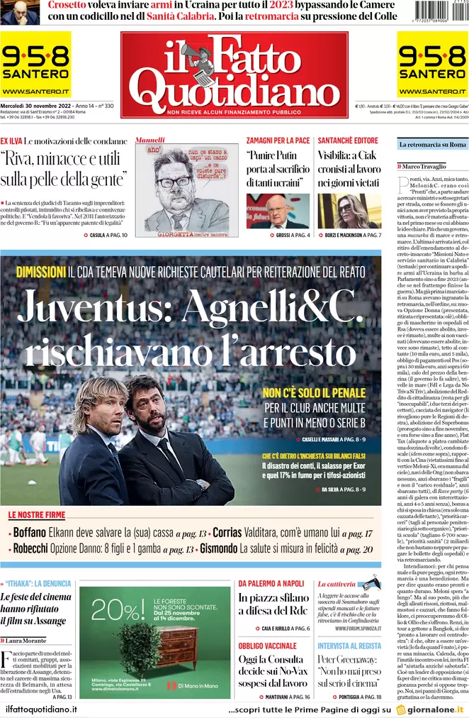 Prime pagine giornali 30 novembre 2022. Saremo costretti alla Sanità privata