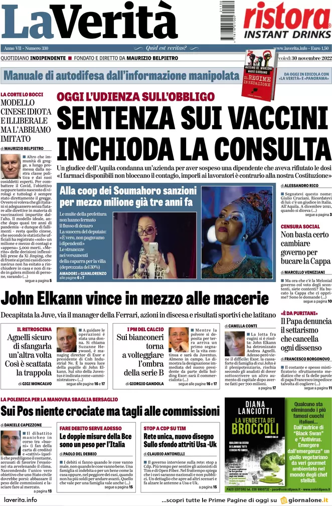 Prime pagine giornali 30 novembre 2022. Saremo costretti alla Sanità privata