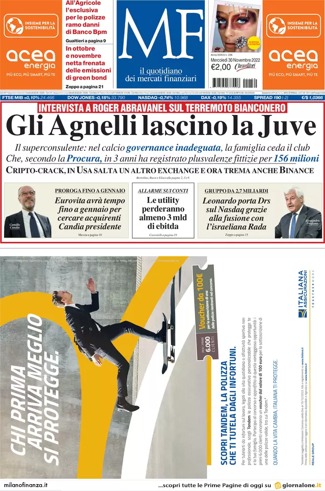Prime pagine giornali economici 30 novembre. Pensioni, stop alle rivalutazioni Prime pagine giornali economici 30 novembre. Pensioni, stop alle rivalutazioni