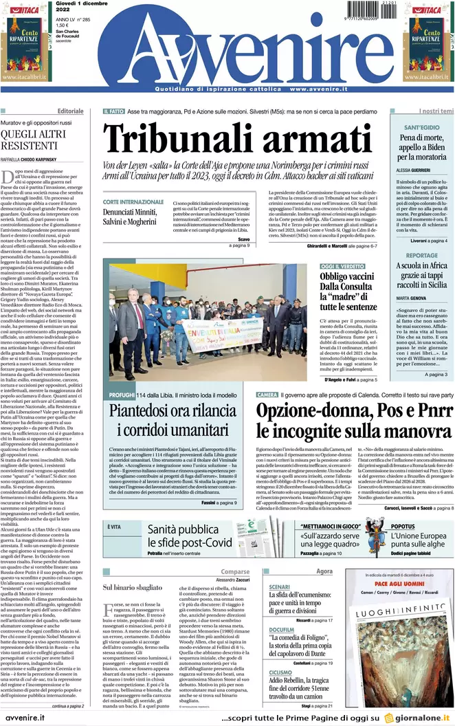 Prime pagine giornali 1 dicembre 2022. La cooperativa dei Soumahoro è falsa
