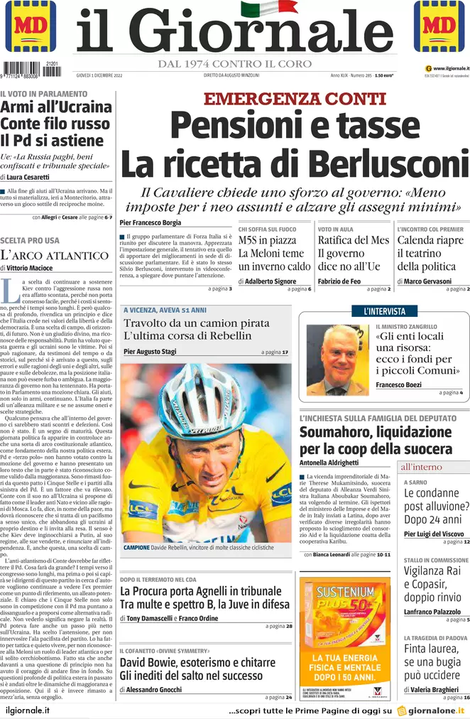 Prime pagine giornali 1 dicembre 2022. La cooperativa dei Soumahoro è falsa