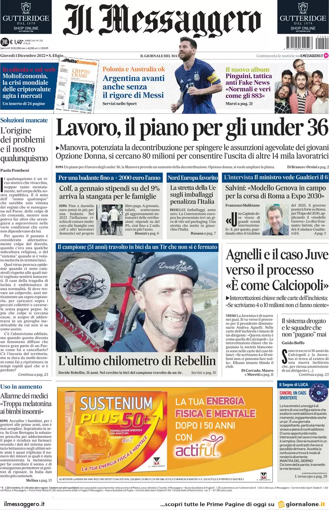Prime pagine giornali 1 dicembre 2022. La cooperativa dei Soumahoro è falsa