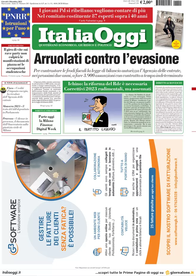 Prime pagine giornali economici 1 dicembre. Prezzi dell’Eurozona in frenata