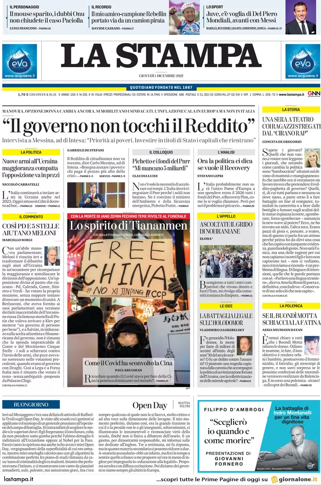 Prime pagine giornali 1 dicembre 2022. La cooperativa dei Soumahoro è falsa