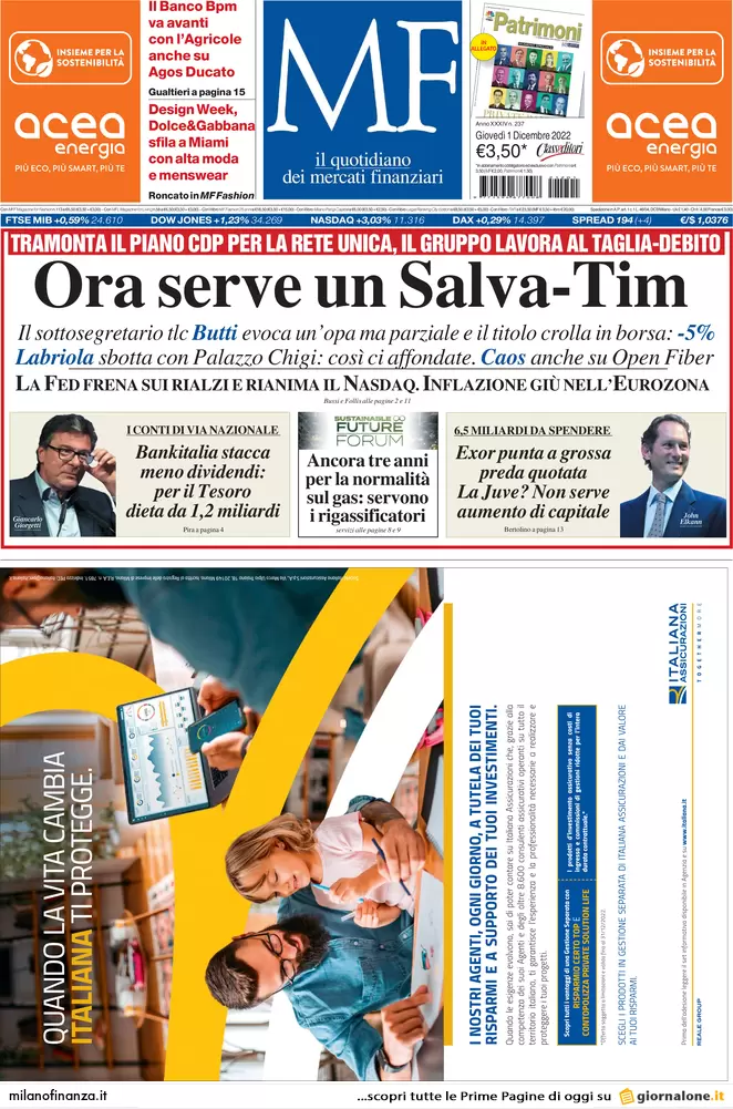 Prime pagine giornali economici 1 dicembre. Prezzi dell’Eurozona in frenata