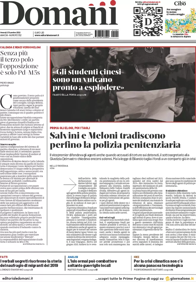 Prime pagine giornali 2 dicembre 2022. Tagli alla scuola, chiusi 700 istituti