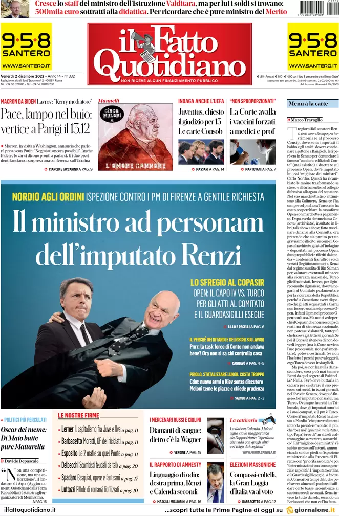Prime pagine giornali 2 dicembre 2022. Tagli alla scuola, chiusi 700 istituti