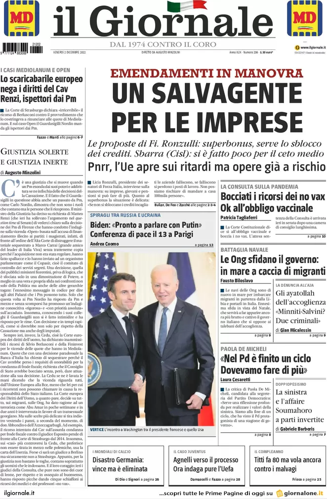 Prime pagine giornali 2 dicembre 2022. Tagli alla scuola, chiusi 700 istituti