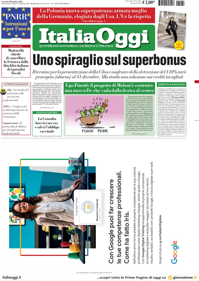 Prime pagine giornali economici 2 dicembre. Lukoil, il salvataggio di Stato